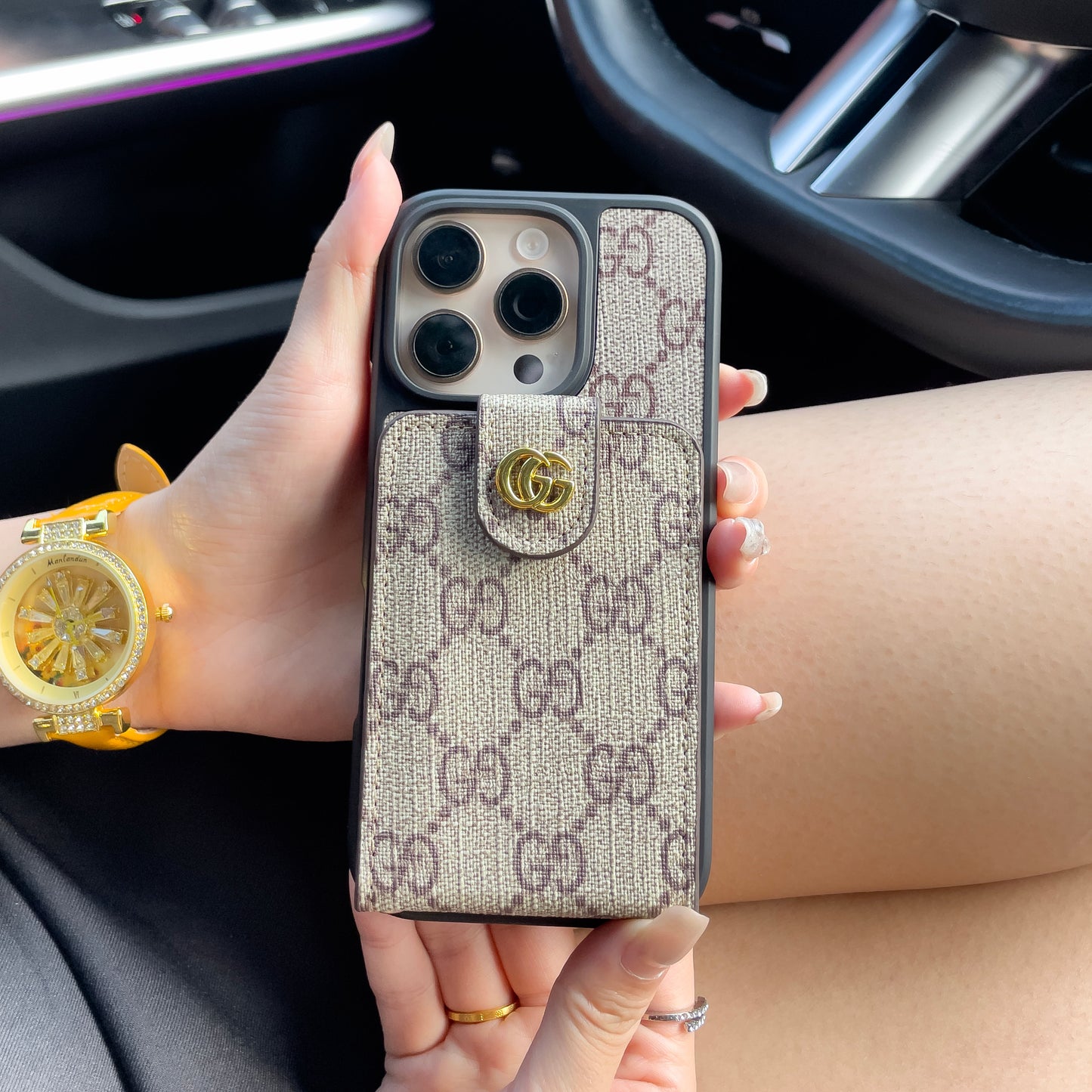 Luxus Crossbody iPhone tok kártyatartóval & szíjjal