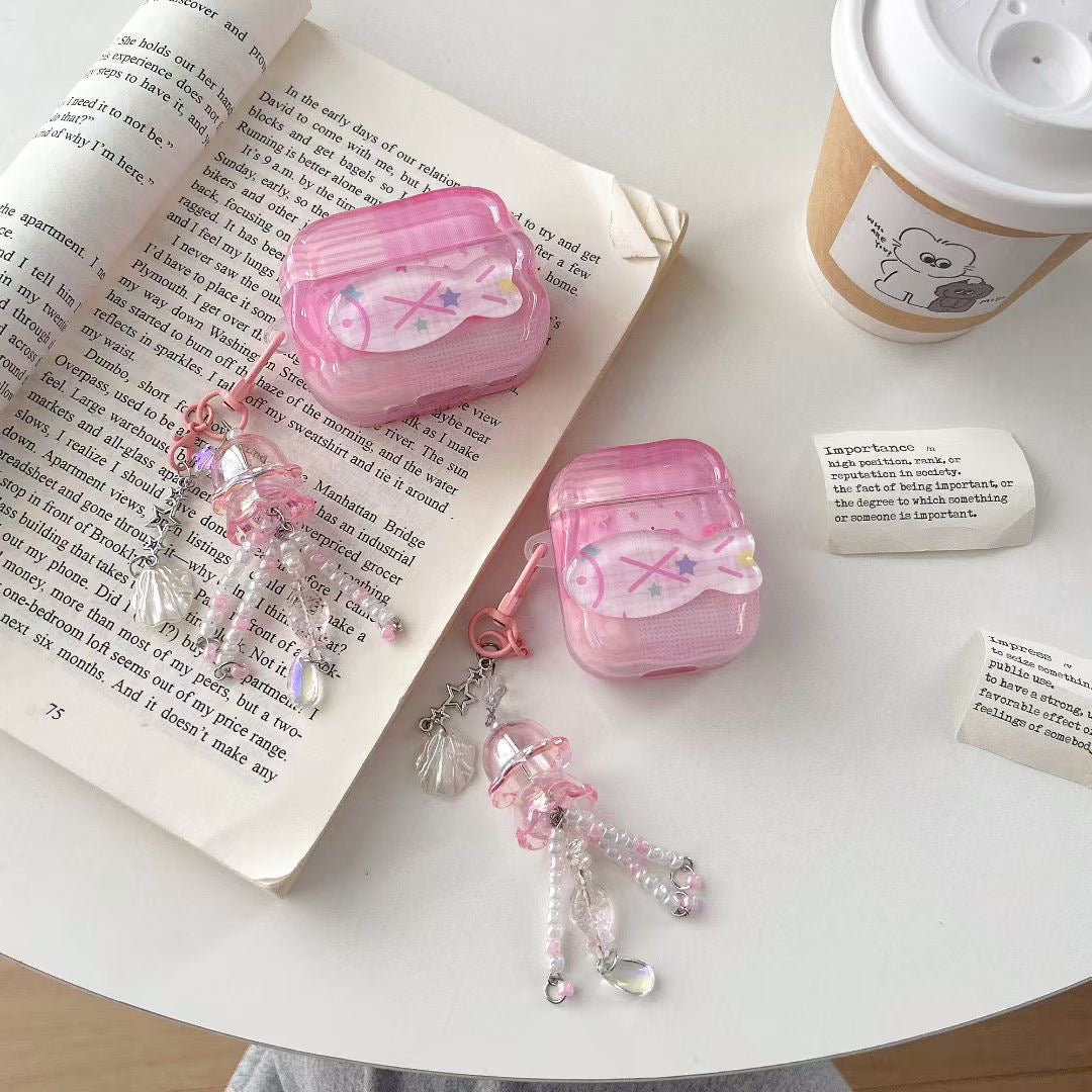 Custodia per AirPods con unicorno rosa con ciondolo con perline di cristallo