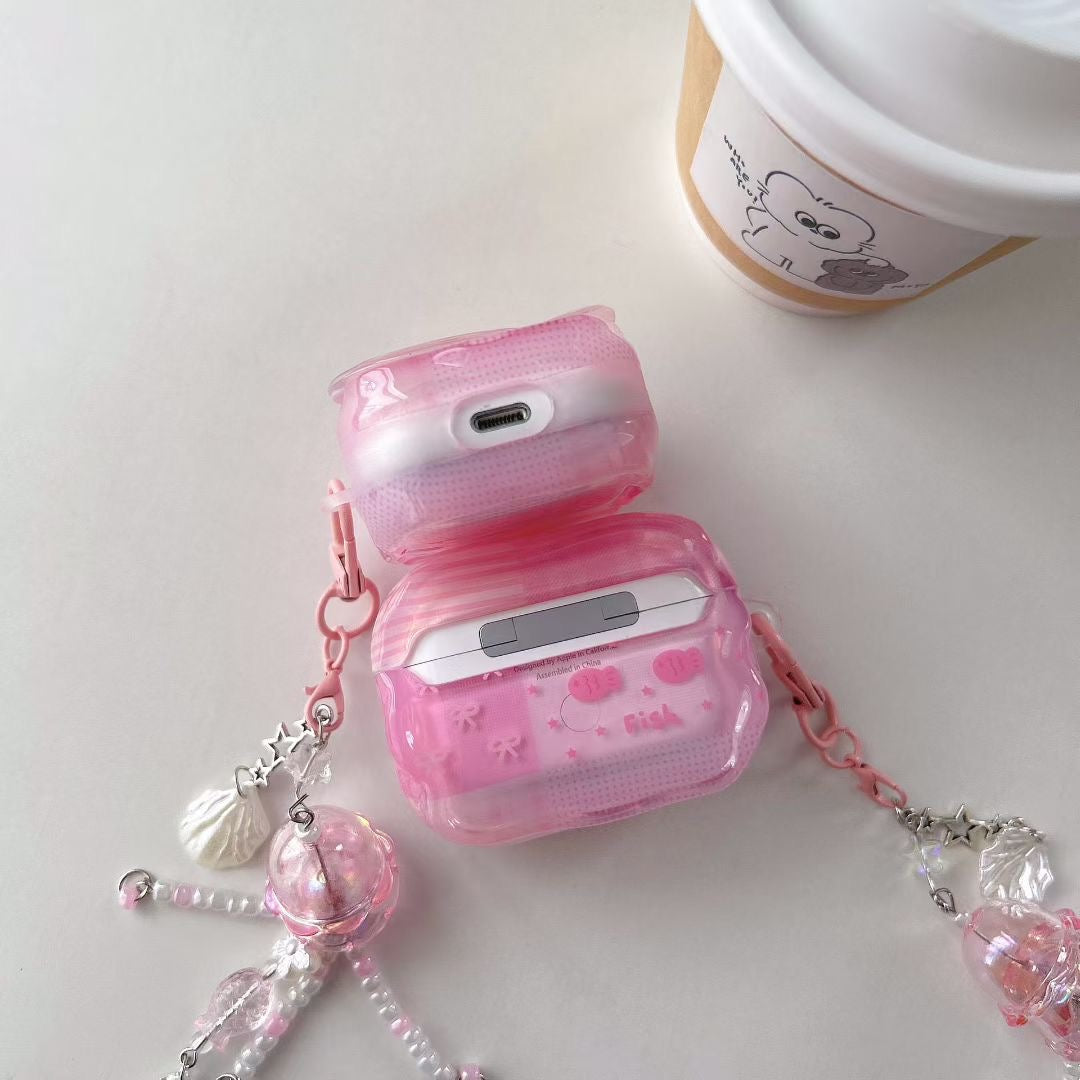 Custodia per AirPods con unicorno rosa con ciondolo con perline di cristallo