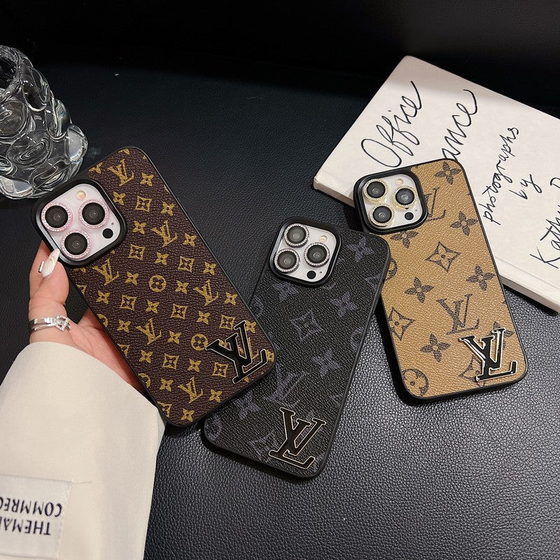 Luxury Black Logo Leather iPhone Case