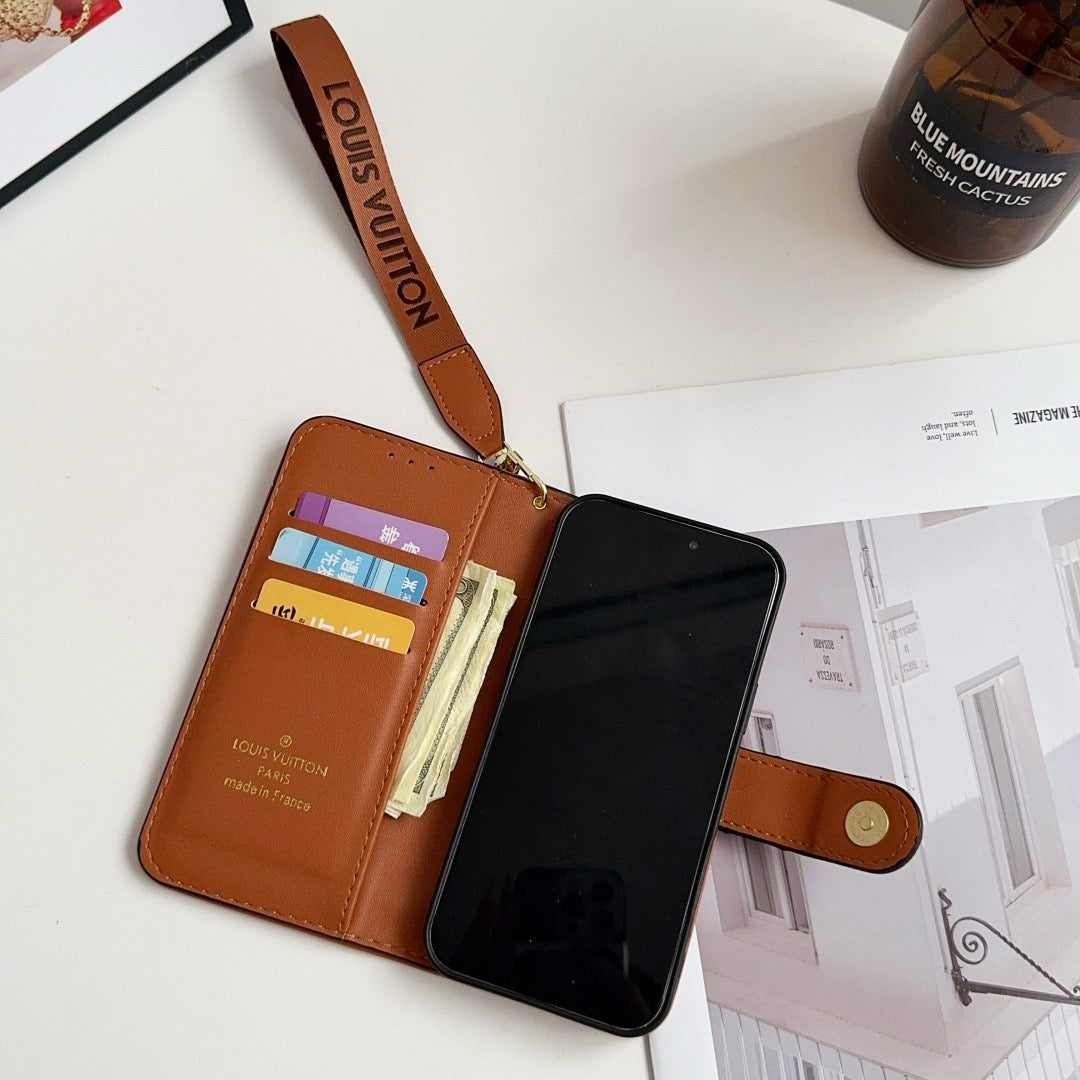 Θήκη iPhone για πορτοφόλι πολυτελείας με μοτίβο πολυτελείας με θήκη για κάρτα και λουράκι