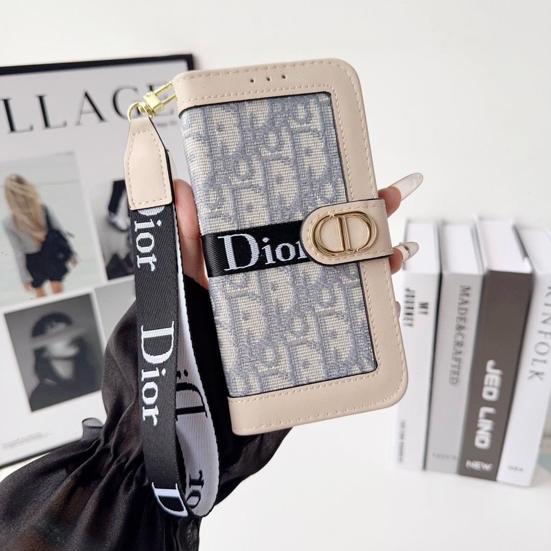 Fashion Elegant Pattern Wallet iPhone Case with Detachable Wrist Strap
