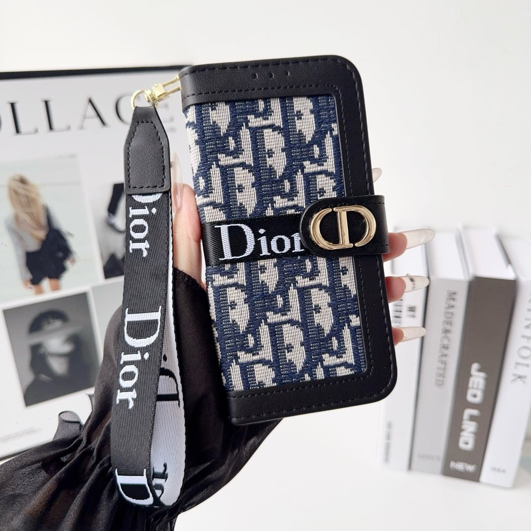 Fashion Elegant Pattern Wallet iPhone Case with Detachable Wrist Strap