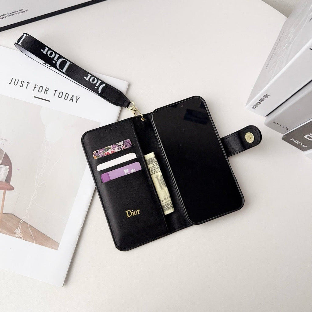 Fashion Elegant Pattern Wallet iPhone Case with Detachable Wrist Strap