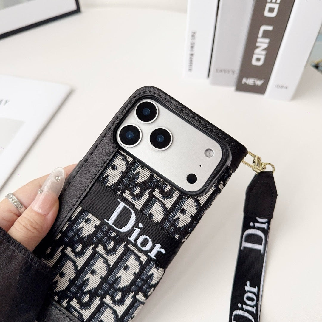 Fashion Elegant Pattern Wallet iPhone Case with Detachable Wrist Strap