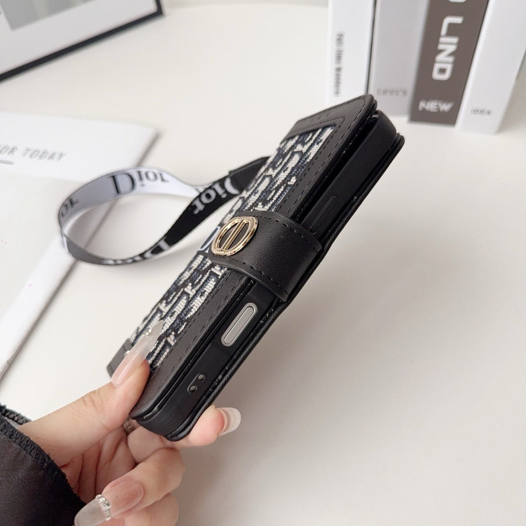 Fashion Elegant Pattern Wallet iPhone Case with Detachable Wrist Strap