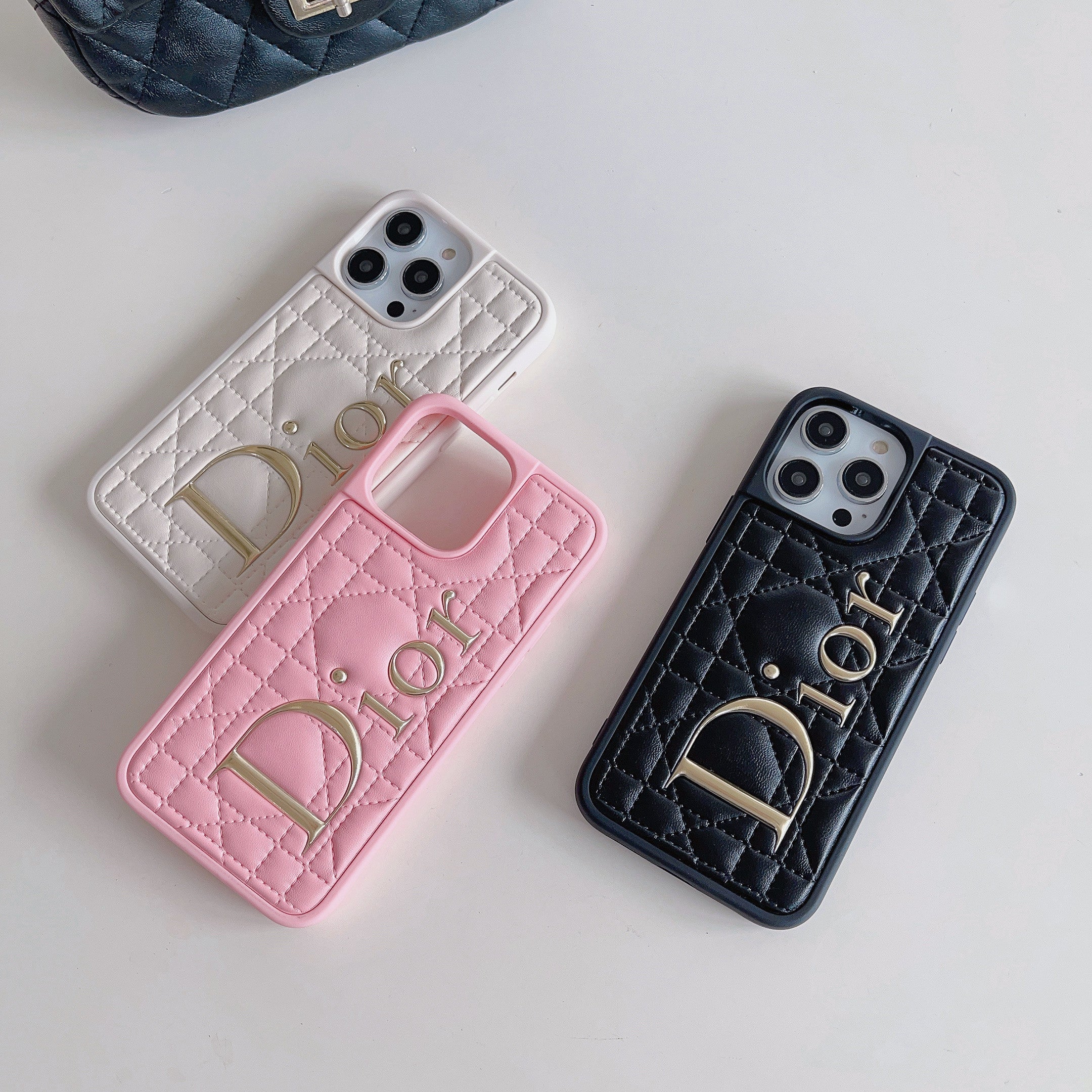 Fashion Gold Logo Leather iPhone Case