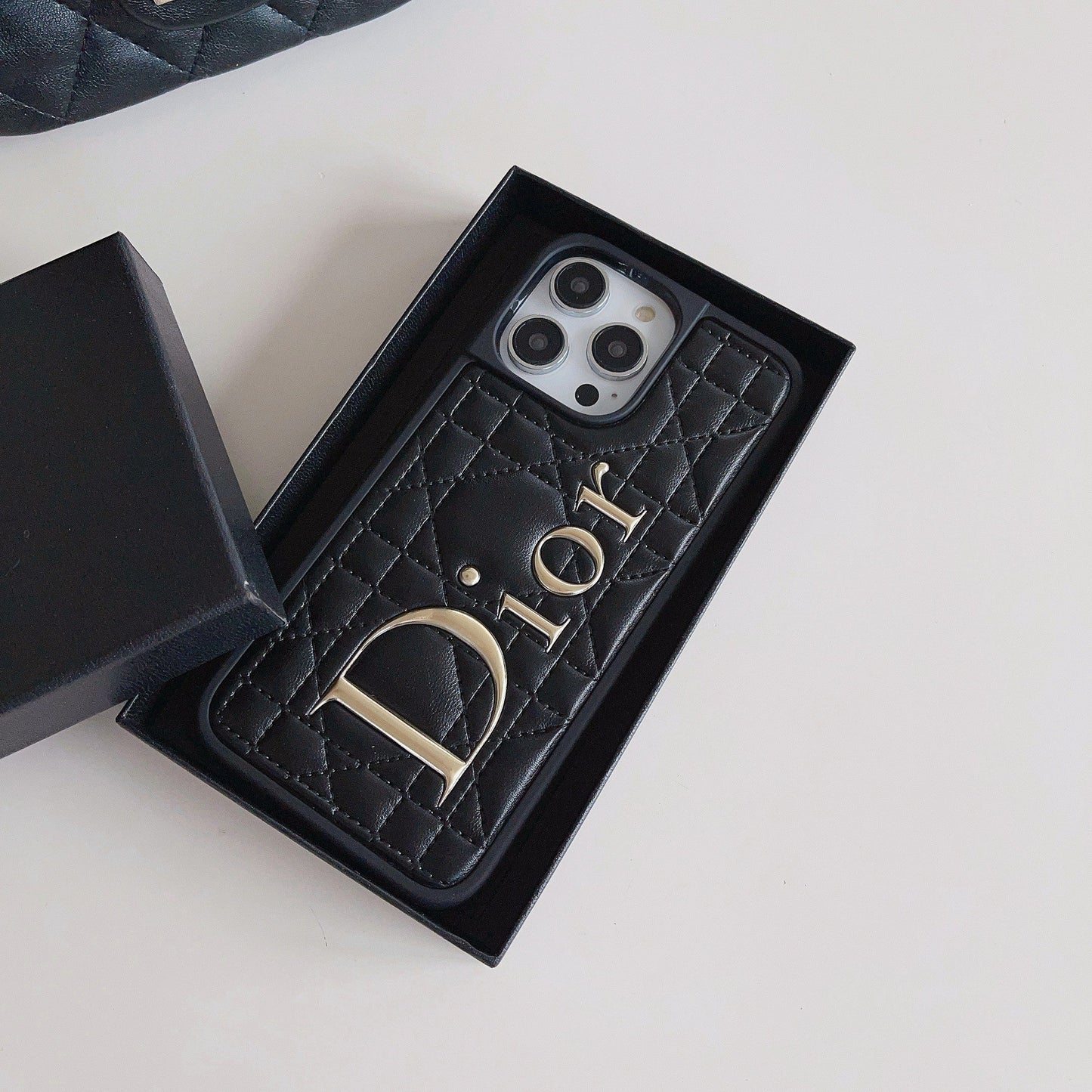 Fashion Gold Logo Leather iPhone Case