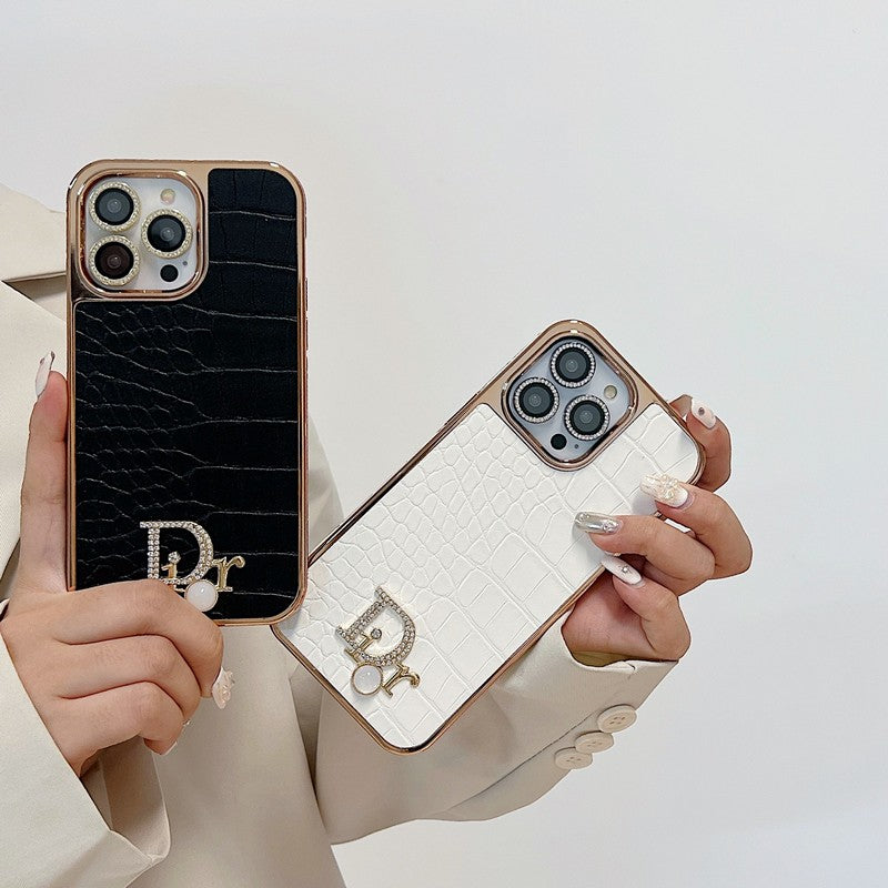 Fashion Diamond Logo Rósagull iPhone hulstur