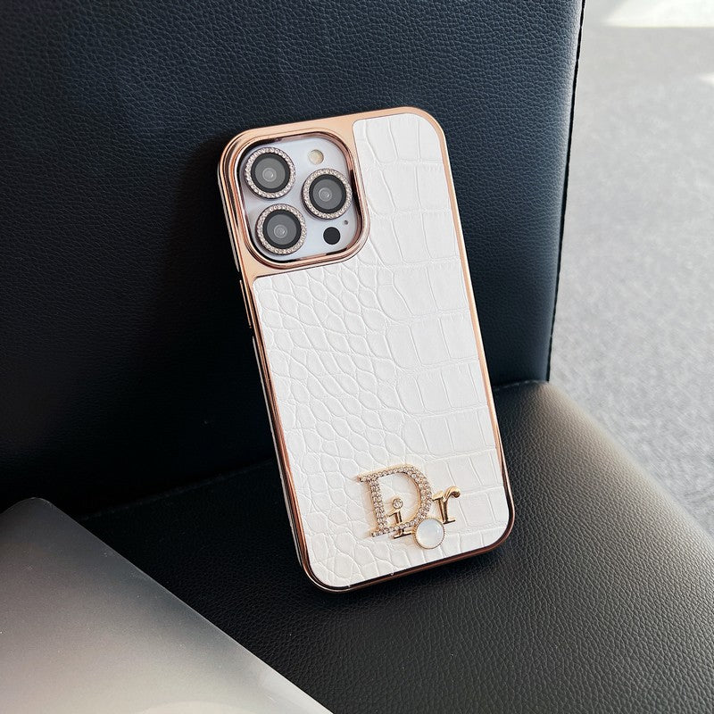 Fashion Diamond Logo Rósagull iPhone hulstur