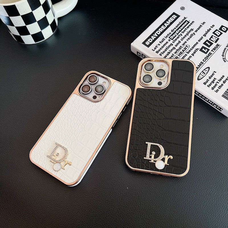 Fashion Diamond Logo Rósagull iPhone hulstur