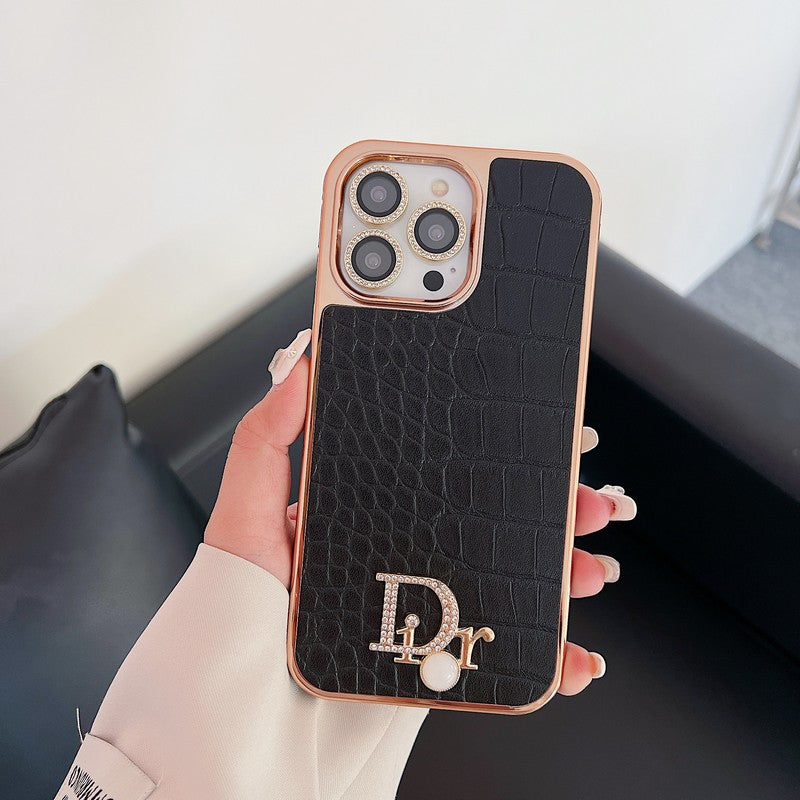 Fashion Diamond Logo Rósagull iPhone hulstur
