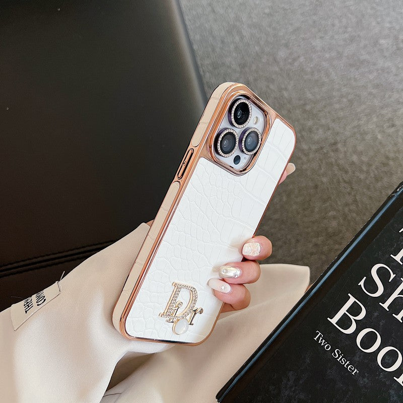Fashion Diamond Logo Rósagull iPhone hulstur