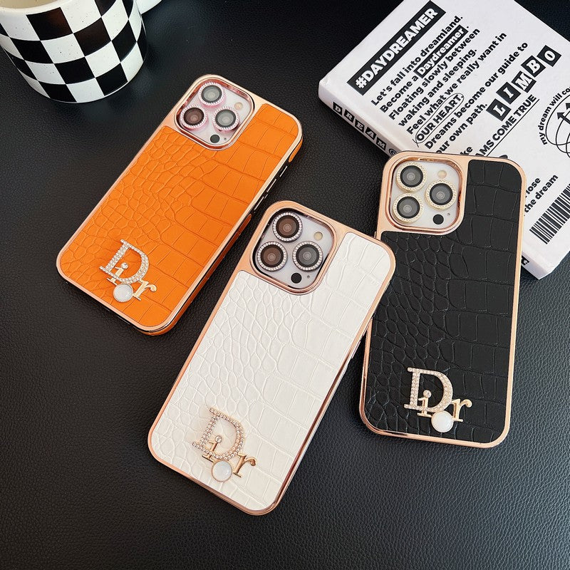 Fashion Diamond Logo Rósagull iPhone hulstur