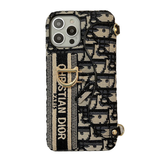 Étui pour iPhone à bandoulière pour sac à cartes en tissu noir  &  gris tendance
