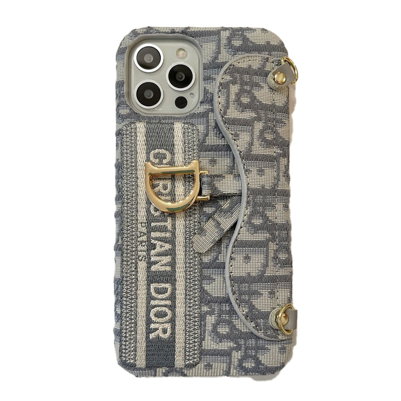 Fashion Black & Grey Fabric Card Bag Crossbody iPhone Case