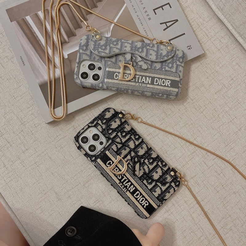 Fashion Black & Grey Fabric Card Bag Crossbody iPhone Case