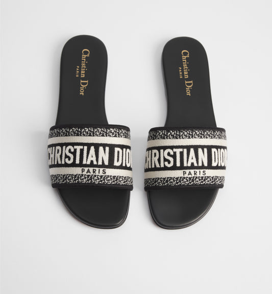 Black & White Embroidered Logo Slide Sandals