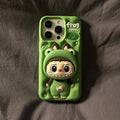 Cute Cartoon Labubu Zimomo Silicone with Stand | Brown/Pink - iPhone Case