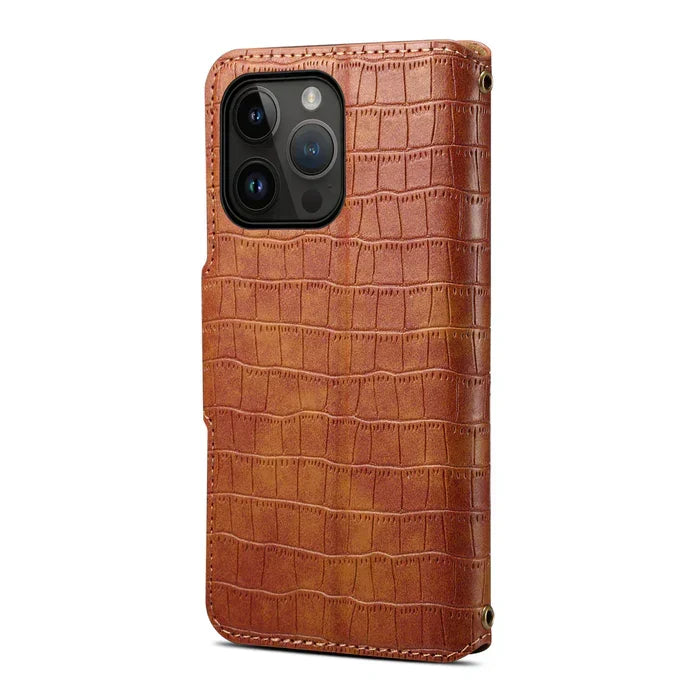 Alligator Print iPhone hulstur með veski og ól