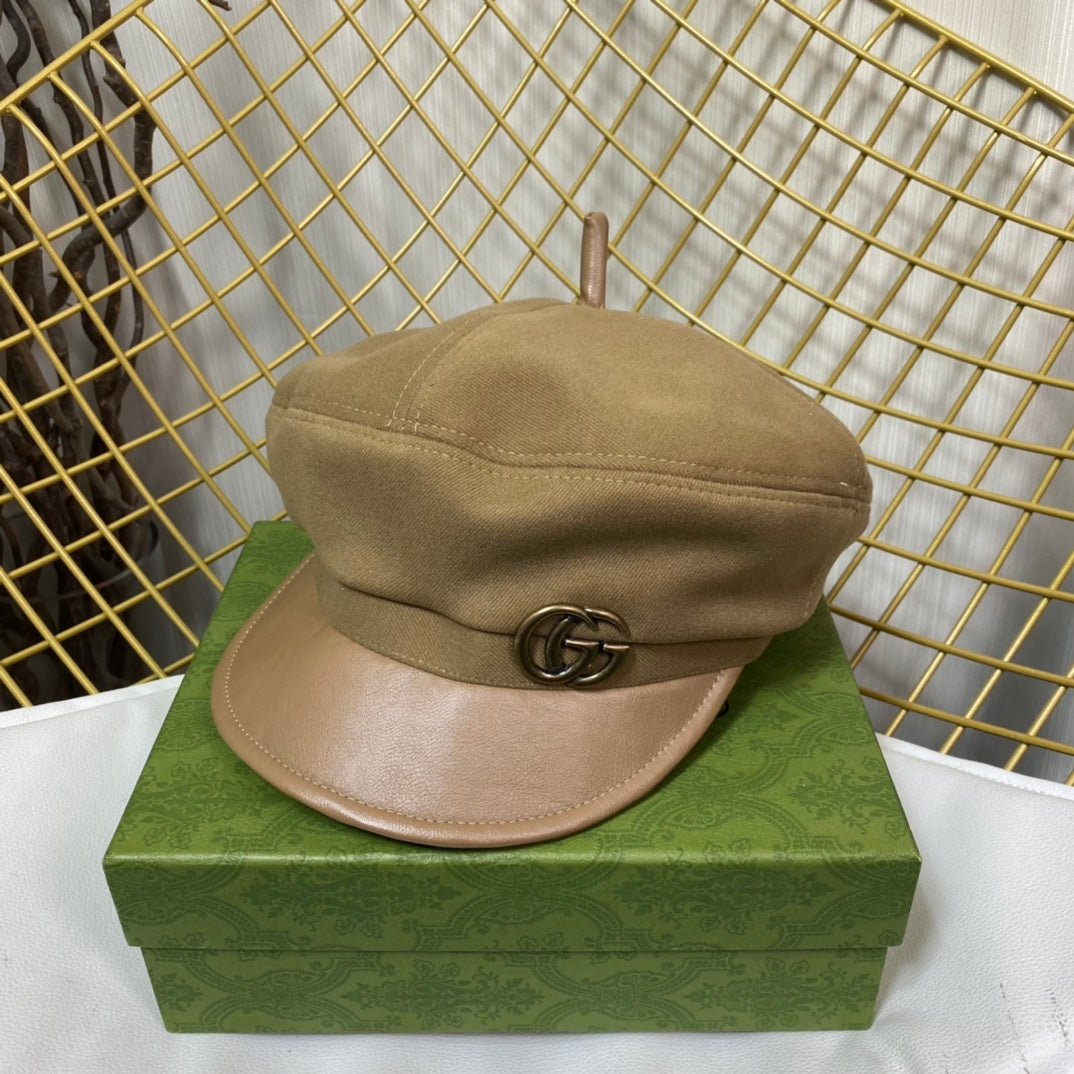 Klassisk GG Metal Logo Octagonal Flat Cap | Luksus designer kashmirhat