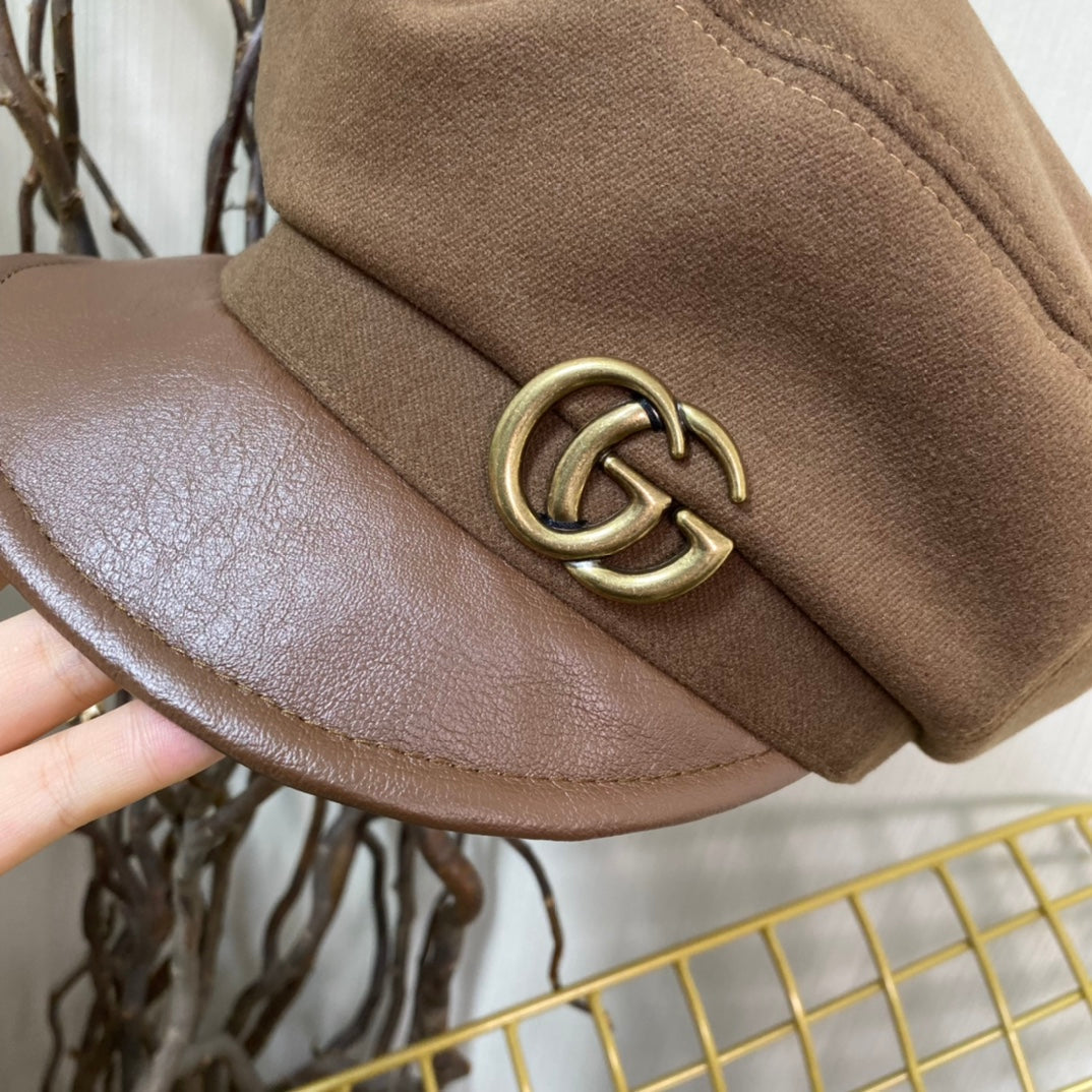 Klassisk GG Metal Logo Octagonal Flat Cap | Luksus designer kashmirhat