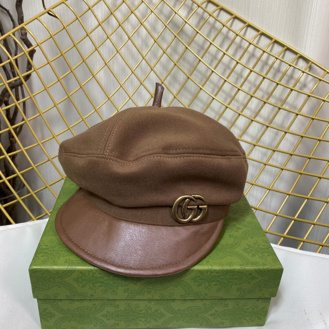 Klassisk GG Metal Logo Octagonal Flat Cap | Luksus designer kashmirhat