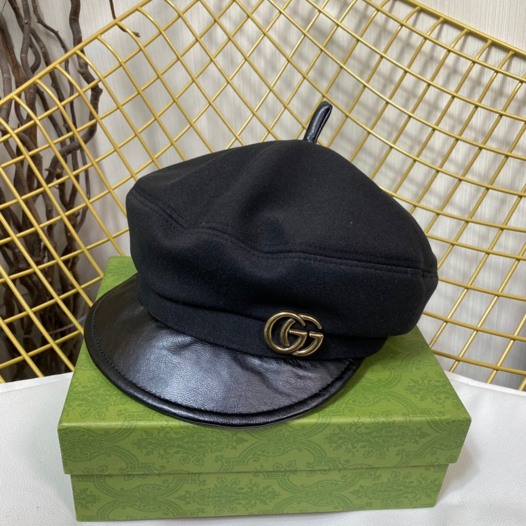 Klassisk GG Metal Logo Octagonal Flat Cap | Luksus designer kashmirhat