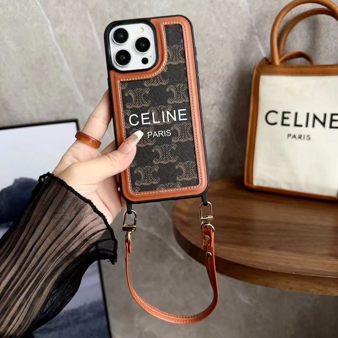 Schwarze Celine iPhone-Hülle mit Riemen-SZ231124