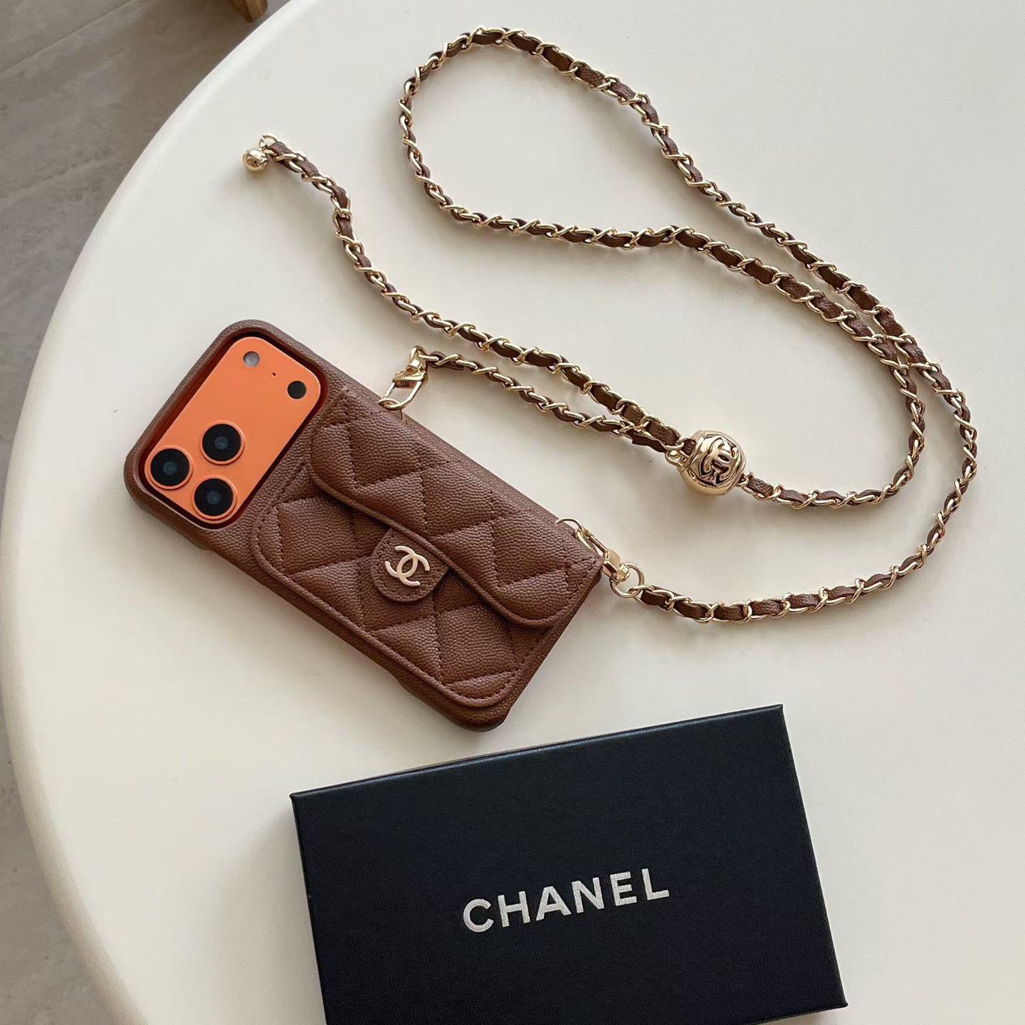 Étui portefeuille de luxe pour iPhone avec chaîne à main/bandoulière