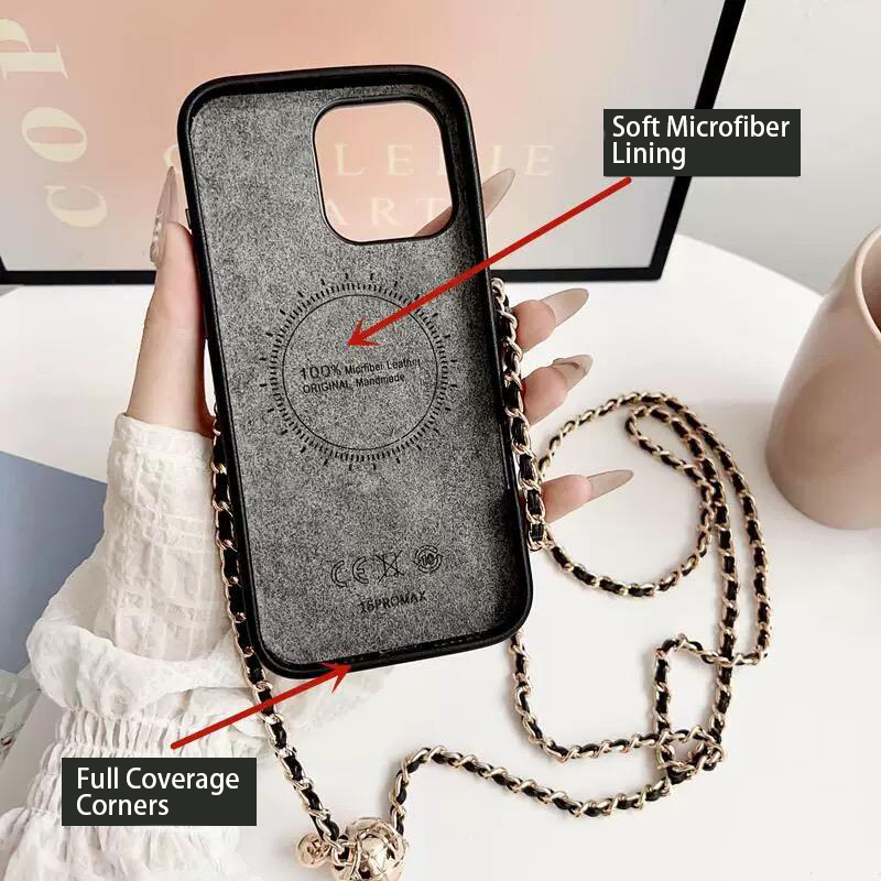 حافظة iPhone مبطنة حول الجسم مع حزام سلسلة  &  وجيب للبطاقات