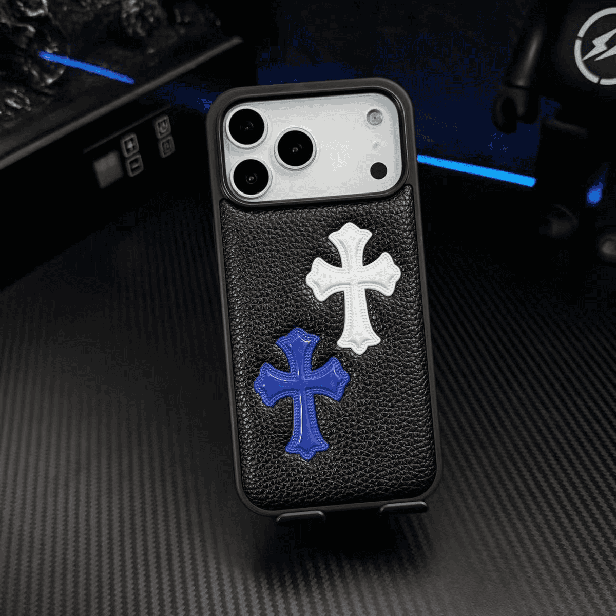 3D Cross Embossed Leather Texture Phone Case — Shockproof Protective Cover
