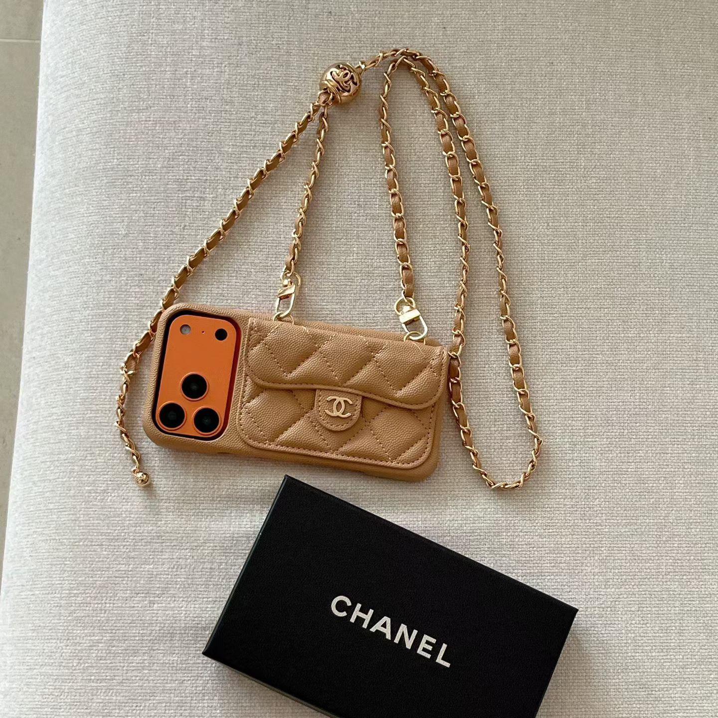 Étui portefeuille de luxe pour iPhone avec chaîne à main/bandoulière