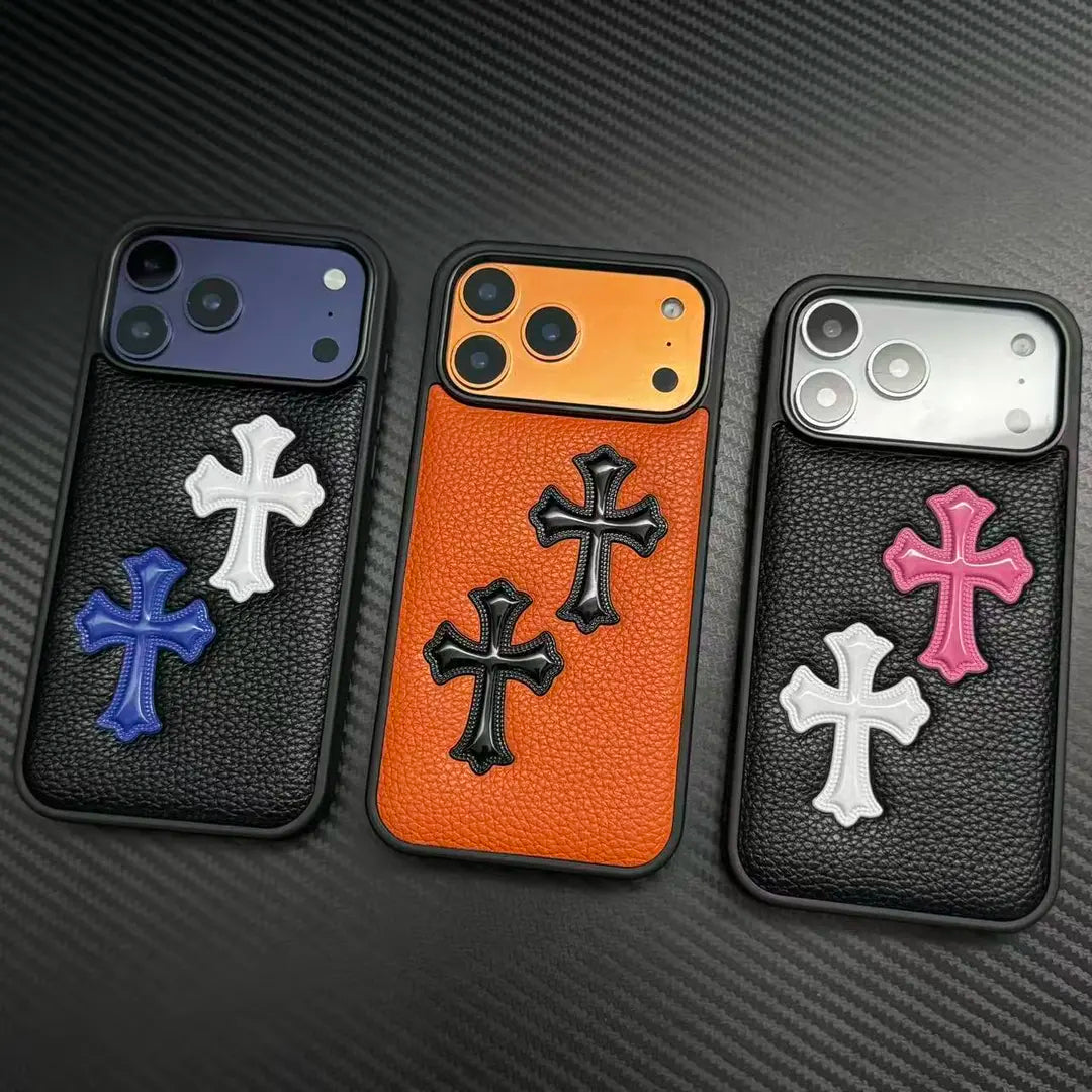 3D Cross Embossed Leather Texture Phone Case — Shockproof Protective Cover