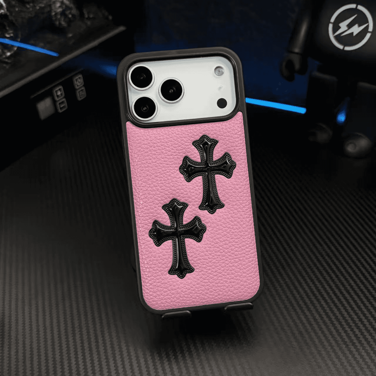 3D Cross Embossed Leather Texture Phone Case — Shockproof Protective Cover