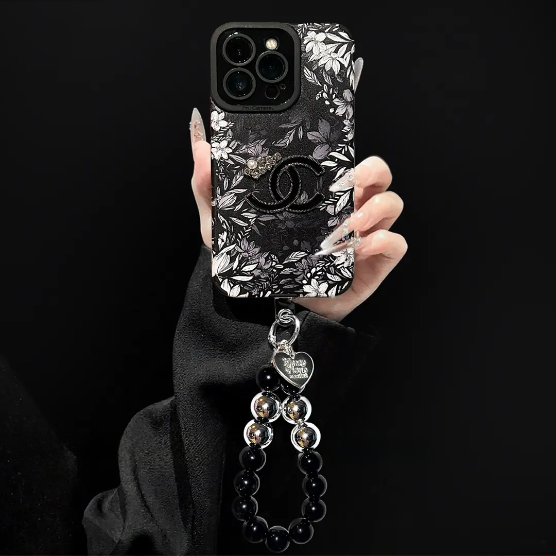 Luksus lammeskinds blomstret etui til iPhone – Fuld linsebeskyttelse