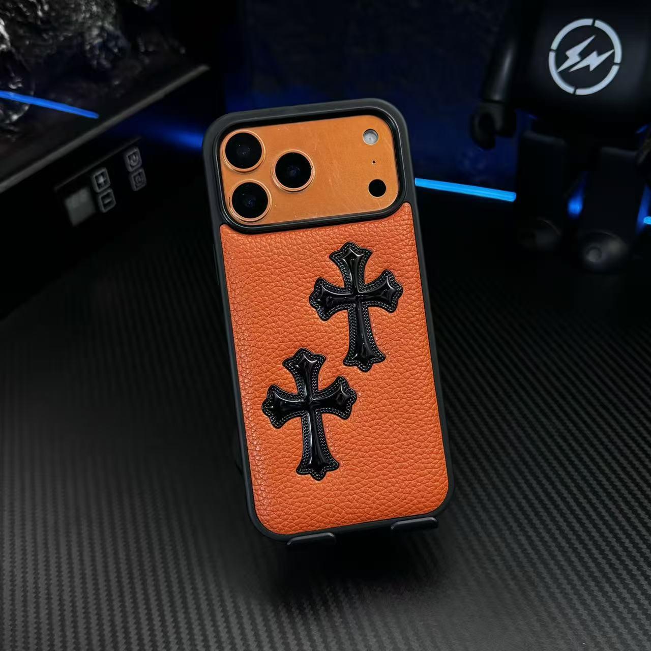 3D Cross Embossed Leather Texture Phone Case — Shockproof Protective Cover