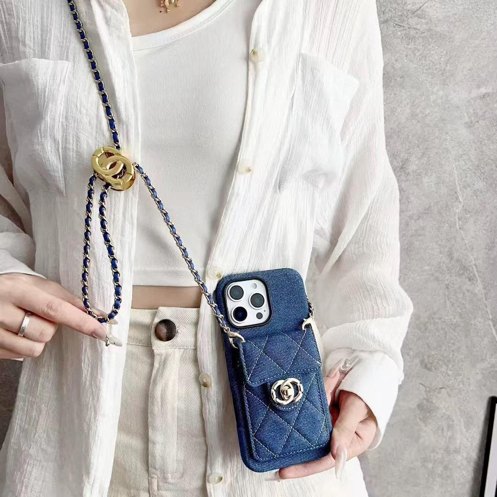 Quilted Crossbody iPhone Case with Chain Strap & Card Pocket