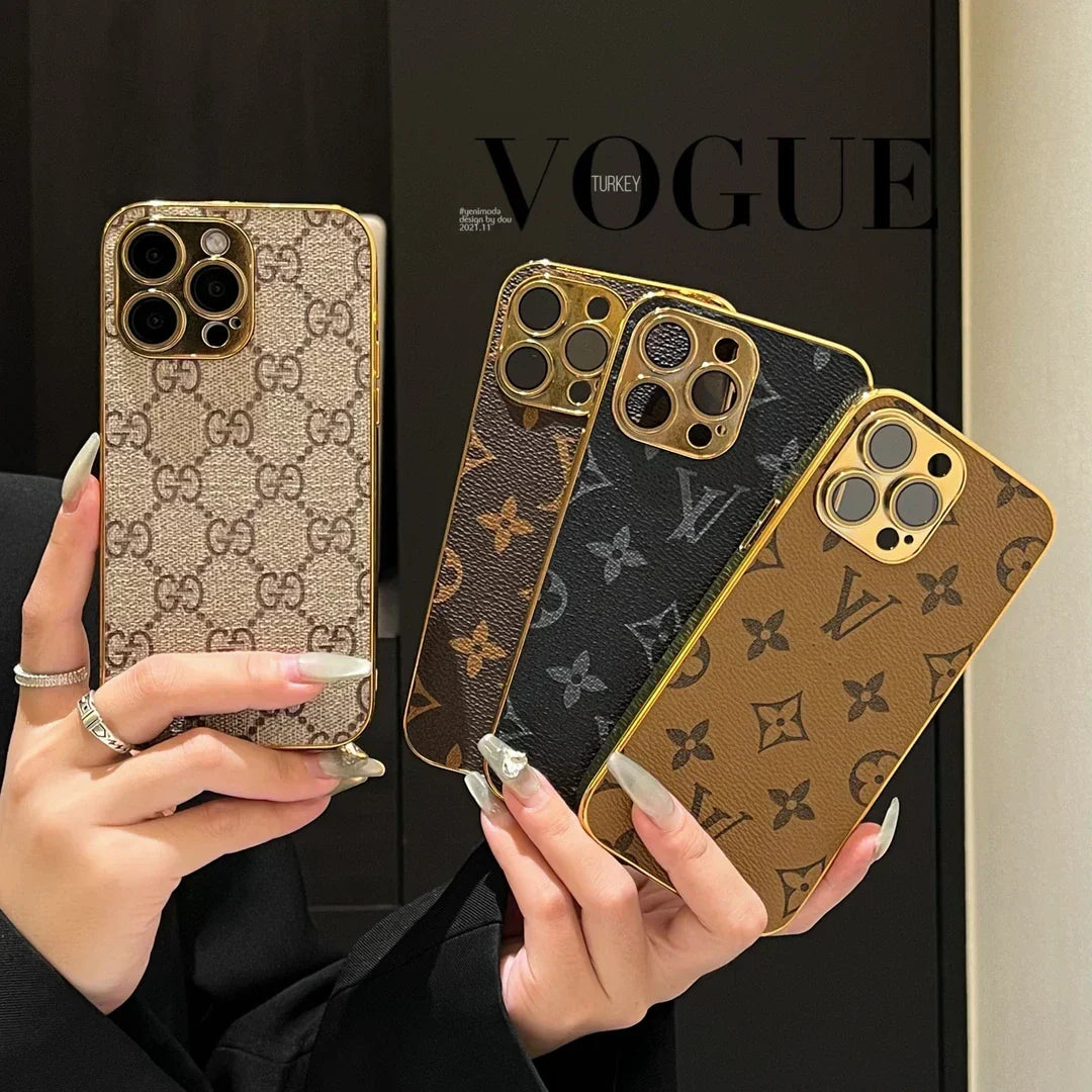 Luxury Classic Monogram iPhone Case With Electroplated Gold Edges