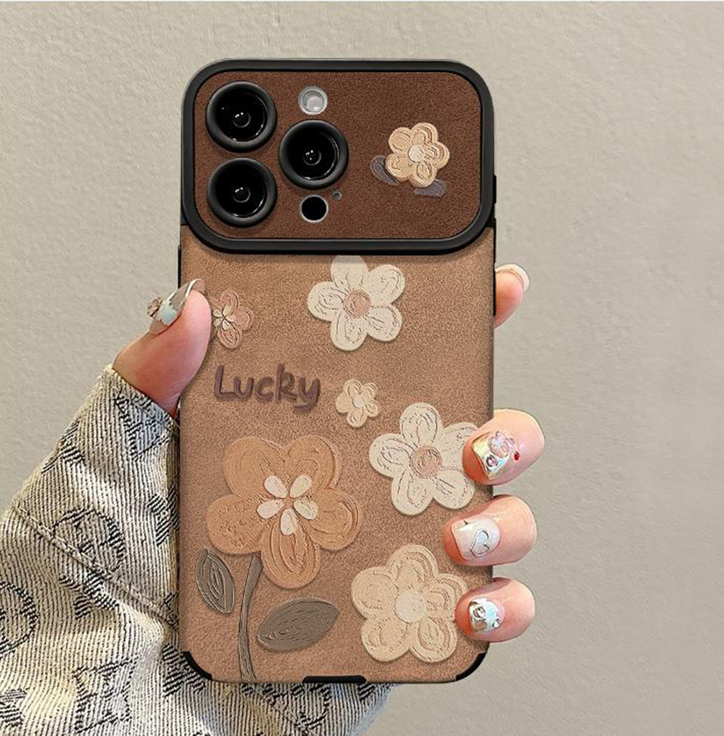Floral Leather Phone Case with Detachable Wrist Strap
