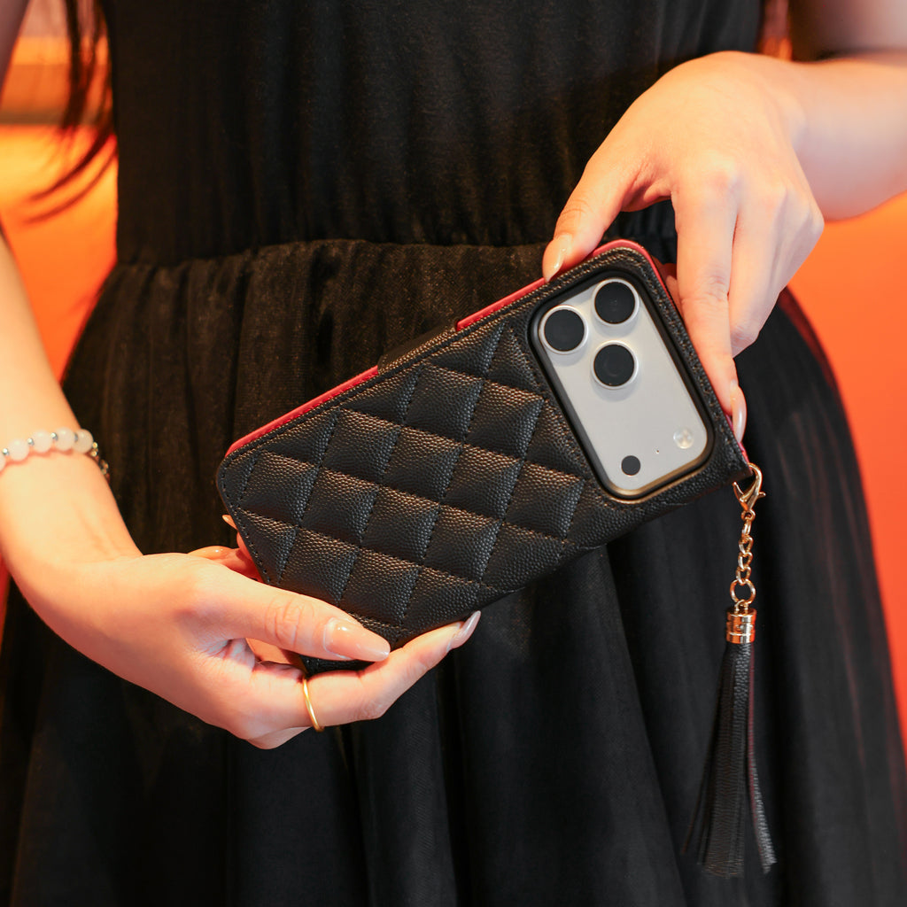 Luxury Quilted Leather Flip Wallet Phone Case With Tassel