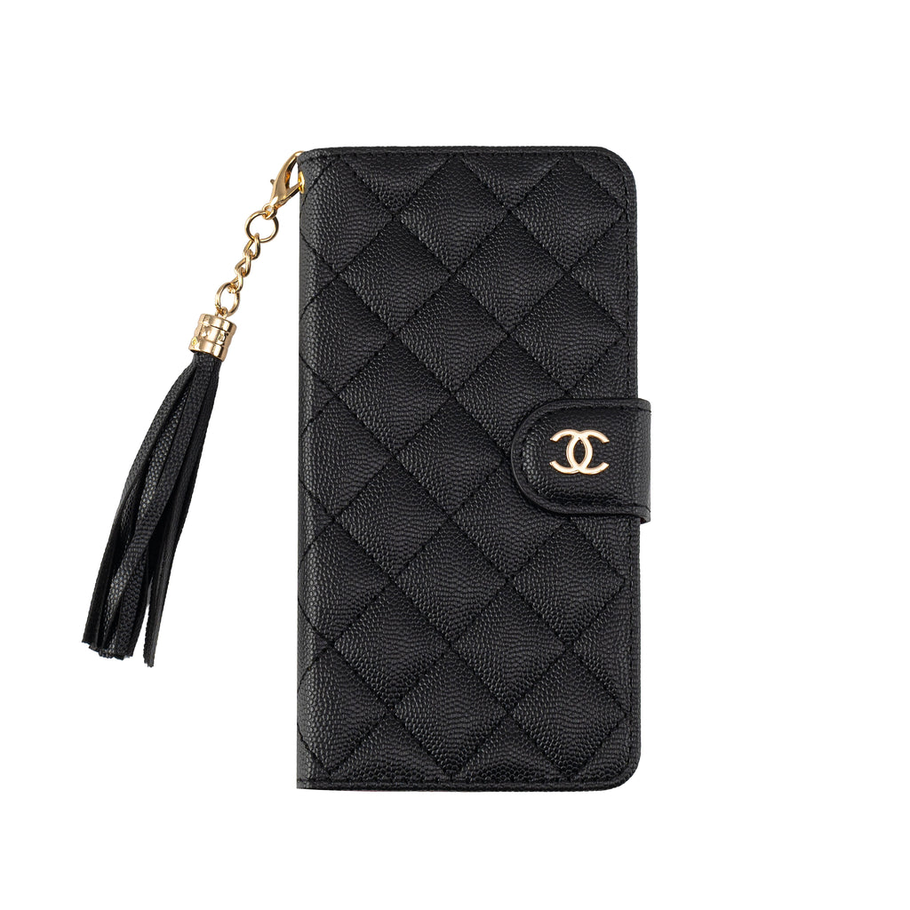 Luxury Quilted Leather Flip Wallet Phone Case With Tassel