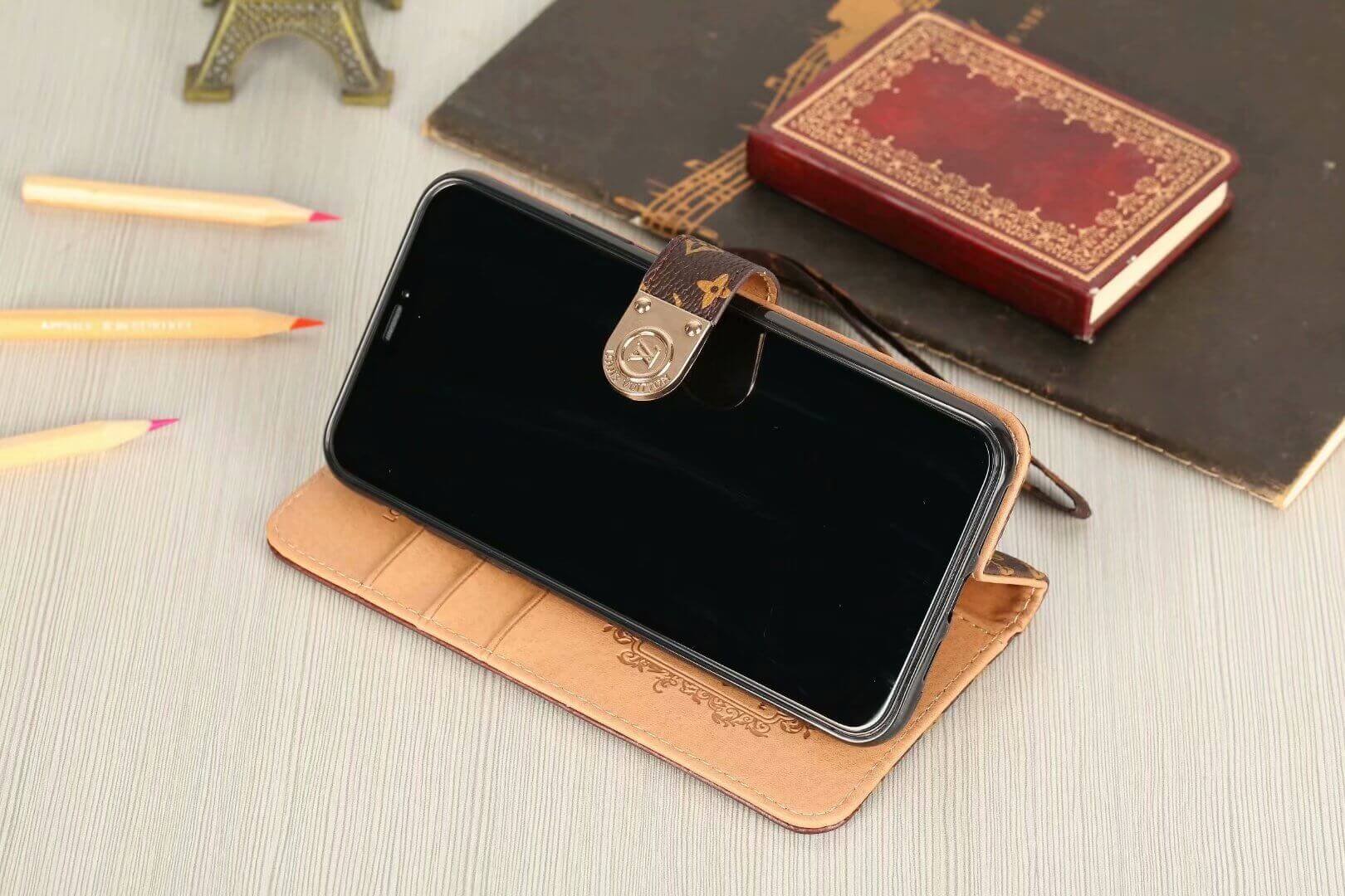 Luxury Monogram Wallet Case for iPhone – Black Checkerboard