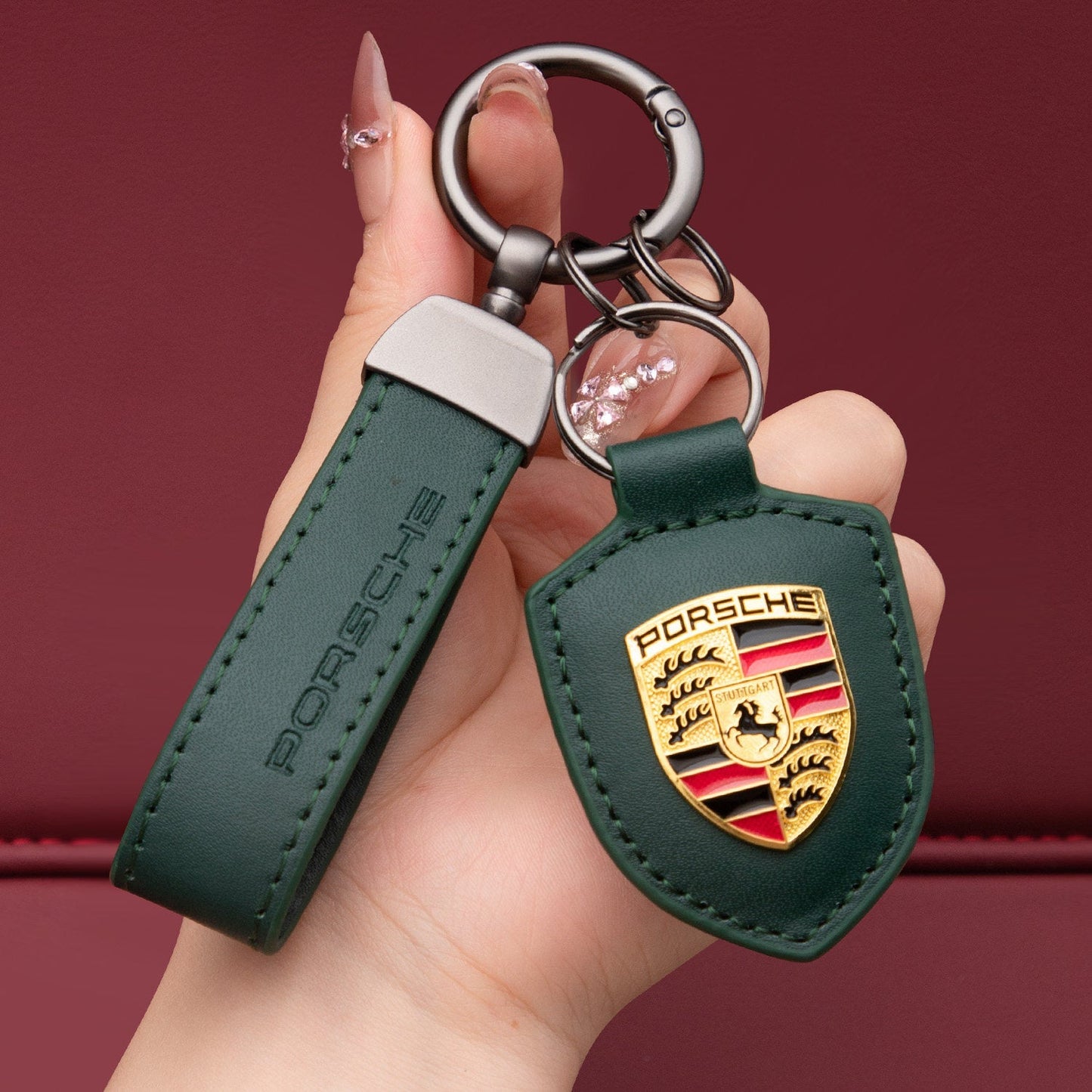 Porsche nøglering i ægte læder