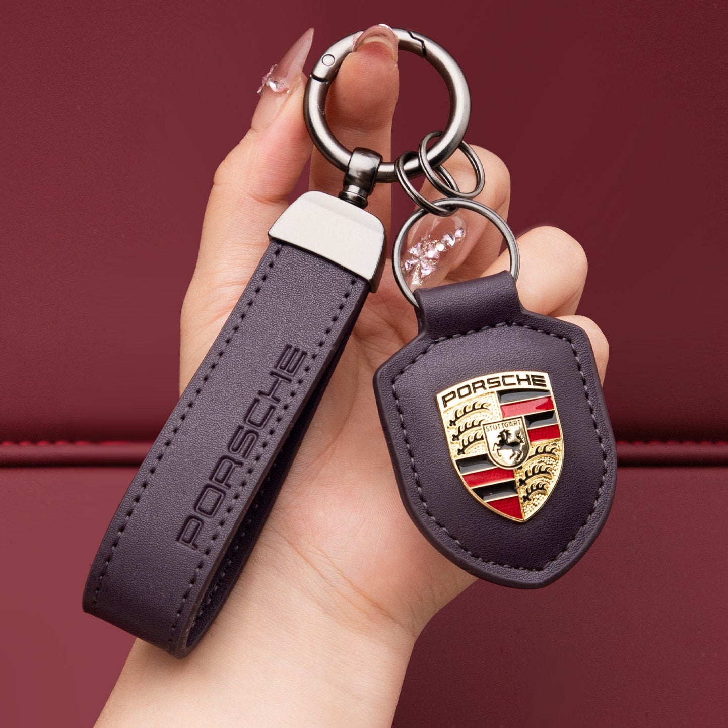 Porsche nøglering i ægte læder