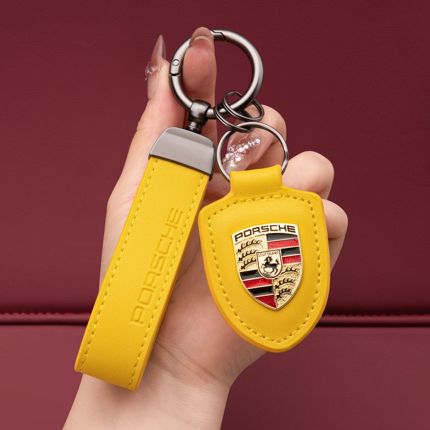 Porsche nøglering i ægte læder