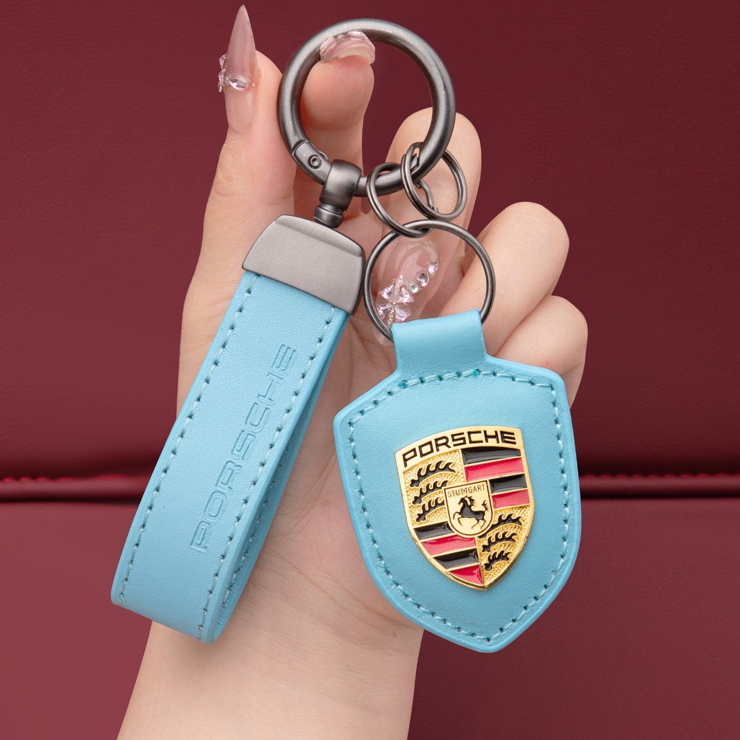 Porsche nøglering i ægte læder