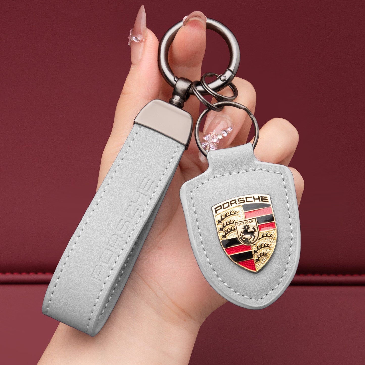 Porsche nøglering i ægte læder