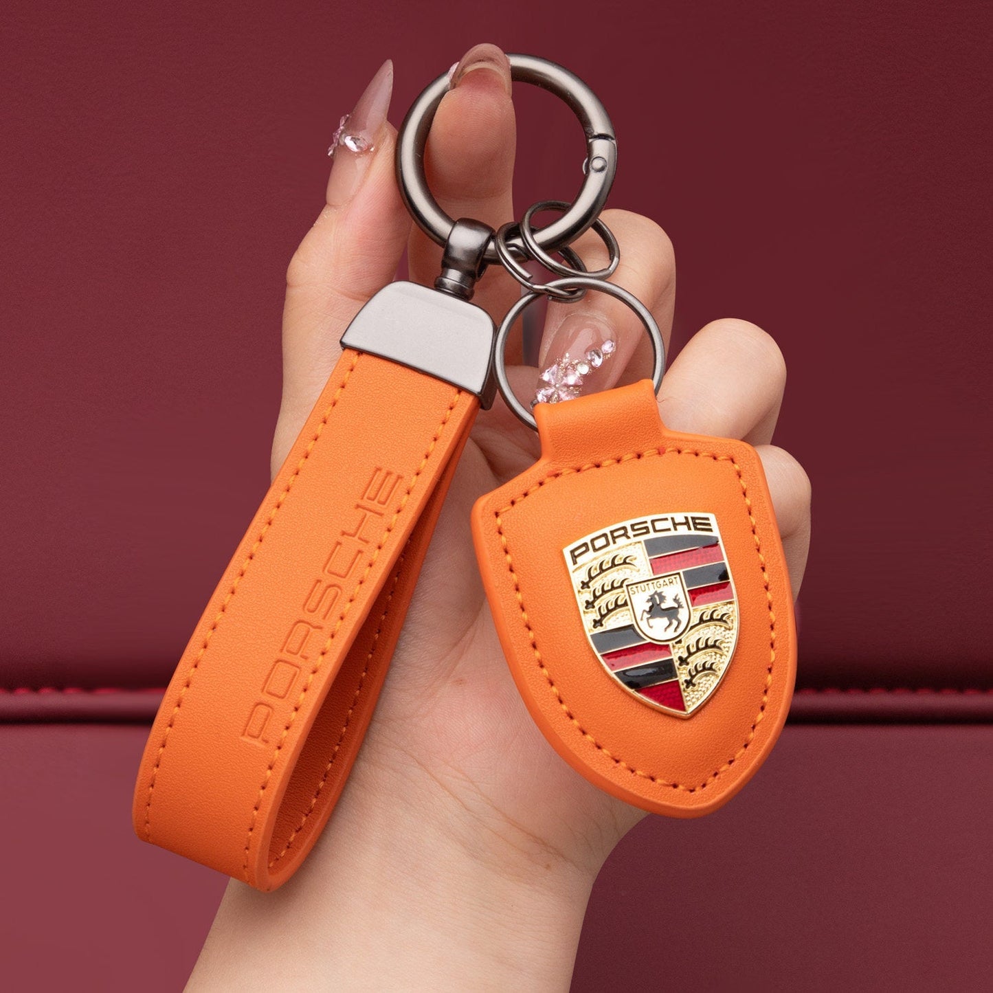 Porsche nøglering i ægte læder