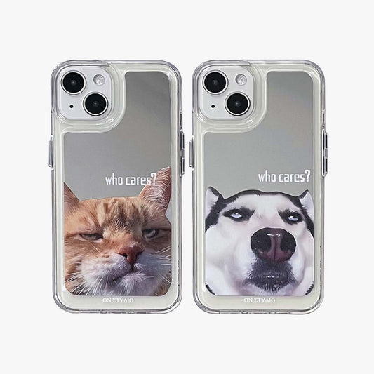 Θήκη καθρέφτη iPhone | Couple Cats & Dogs Who Cares (Αγοράστε 2 και κερδίστε έκπτωση 50% σε ένα)